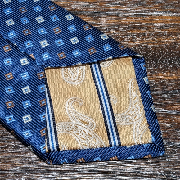 **Buy 2 get 3** Simon Chang Silk Tie | Navy Small Squares | 100% Italian - Picture 2 of 5